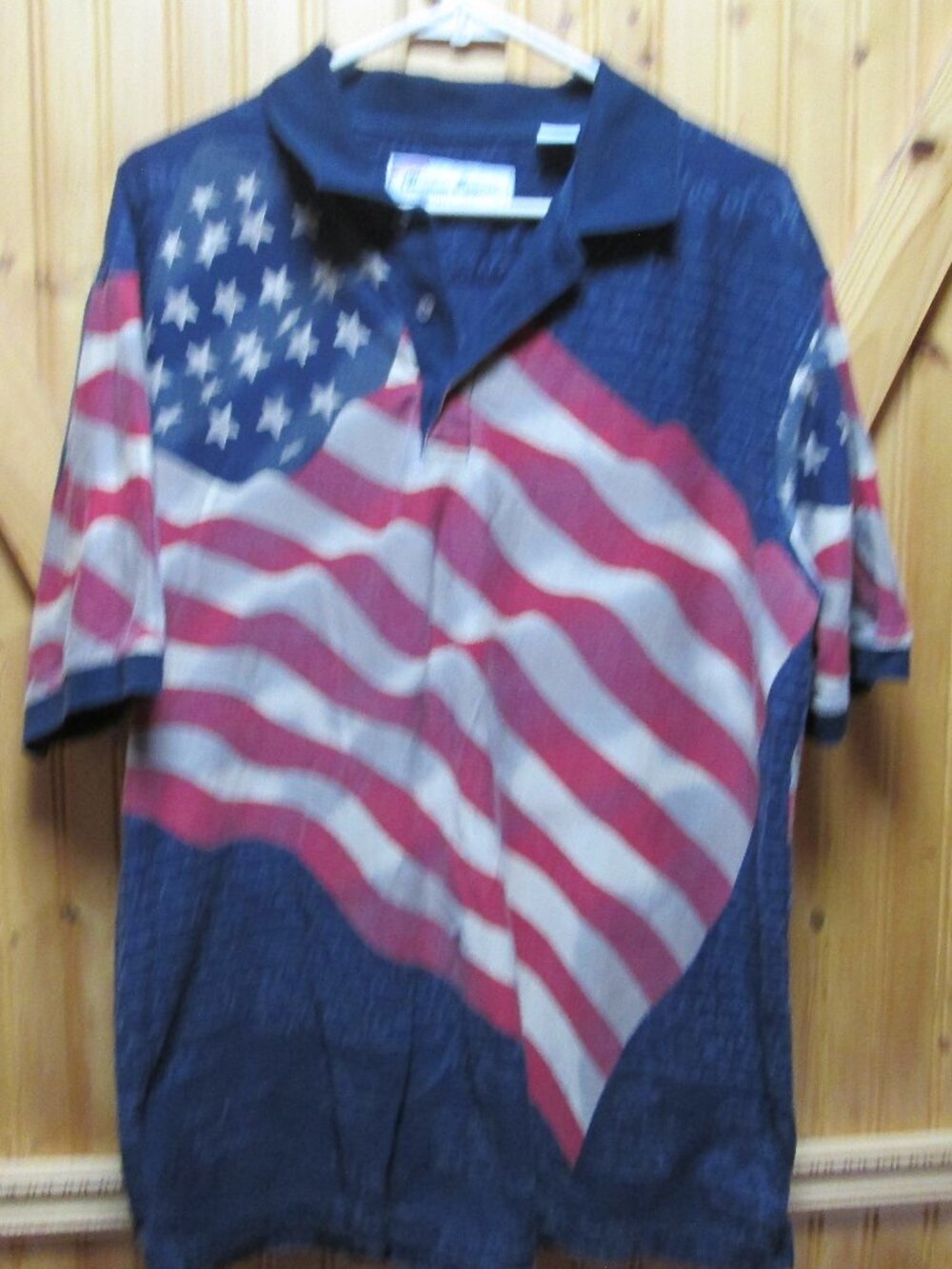 Mens American Clothing company constitution and flag polo shirt lg
